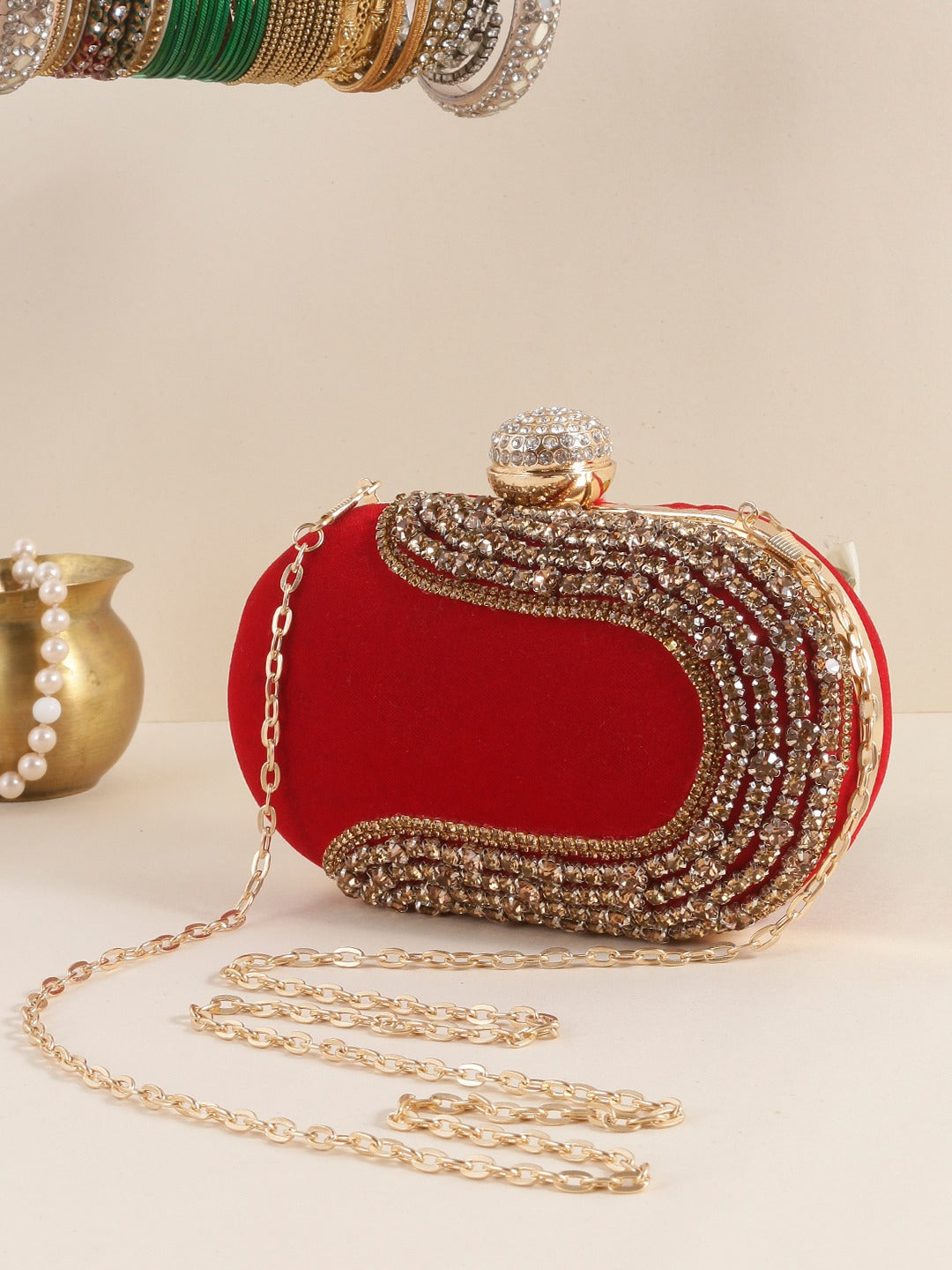 CRYSTAL EMBROIDERED OVAL PURSE