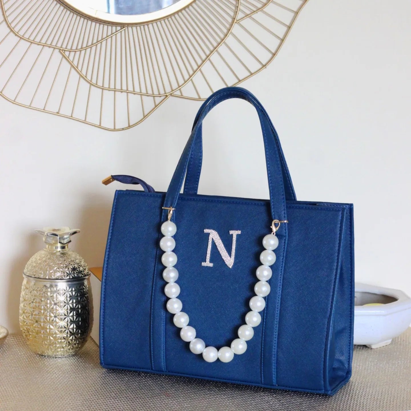 METALLIC TOTE BAGS WITH INITIALS