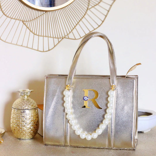 METALLIC TOTE BAGS WITH INITIALS